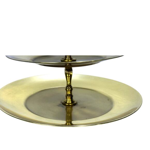 Three Tier Brass Colored Aluminum MCM Decorative Dessert Cake Appetizer Stand - Picture 5 of 7